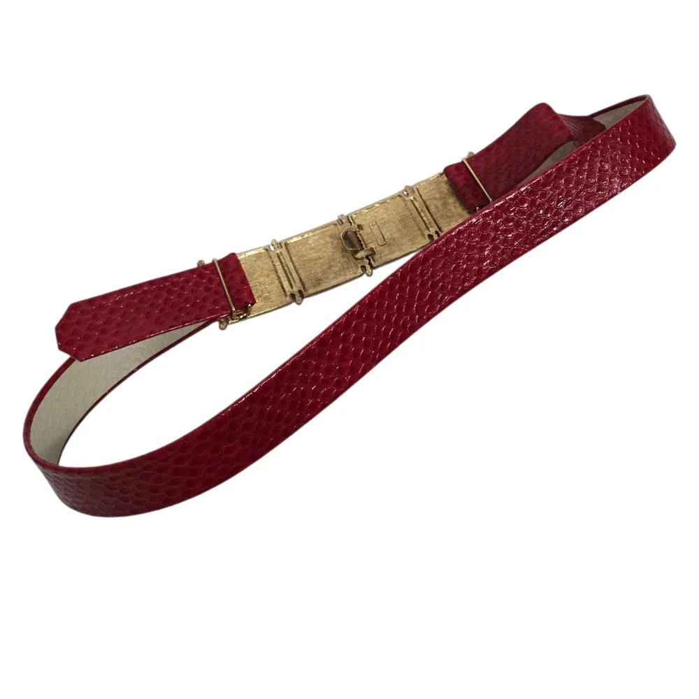 Vintage Accessocraft Crest Statement Belt Red Faux Snake Heraldic Lion One Size